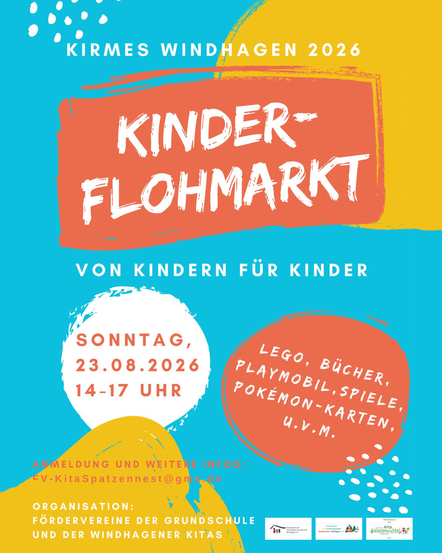 Kinderflohmarkt in Windhagen am 23.08.26 von 14 bis 17 Uhr.
